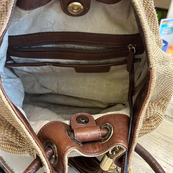 Michael Kors Straw Tote with Leather Handles & Tassel Charm - Picture 10 of 10
